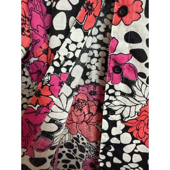 Vintage Linen Top Plus Size 3X Floral Bright Pink Button Up Shirt‎ Carole Little - Picture 2 of 7